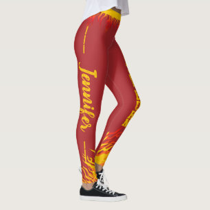 Leggings Flammes motivationnelles avec nom JAUNE Script sur