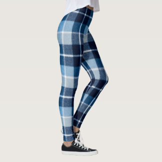 Leggings Flanelle à Carreaux Bleu Blanc Confortable