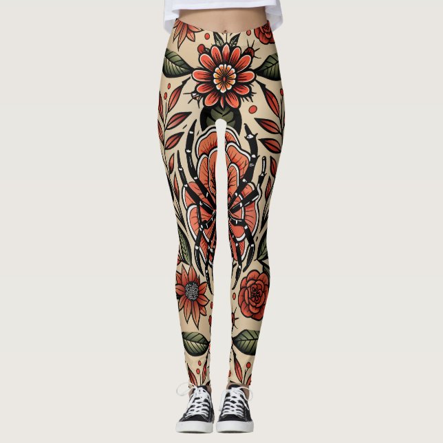 Leggings Flash Tattoo Spider Floral Motif personnalisé (Devant)