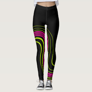 Leggings Fléchage simple en vert citron, rose chaud et noir