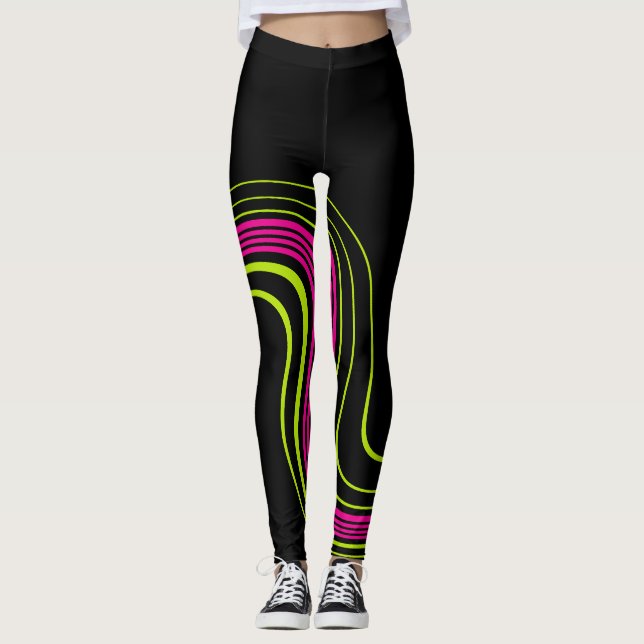 Leggings Fléchage simple en vert citron, rose chaud et noir (Devant)