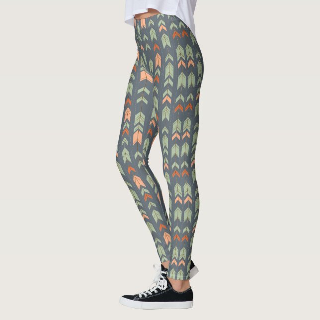 Leggings Flèches Tribales Abstraites Sur Bleu-Gris (Gauche)
