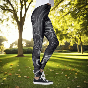 Leggings Fléchissement Abstrait moderne Noir et Argent