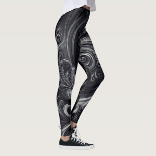 Leggings Fléchissement Abstrait moderne Noir et Argent