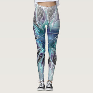 Leggings Fleur Abstraite Fractale Moderne Avec Bleu