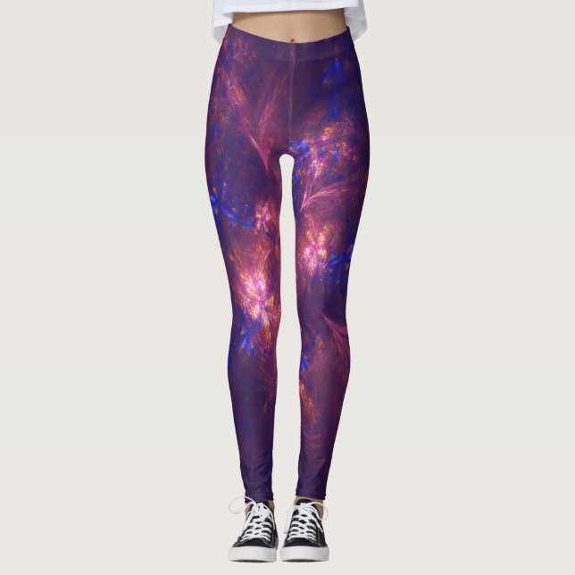 Leggings Fleur Abstraite Mélange De Motifs Violet Et Bleu (Devant)