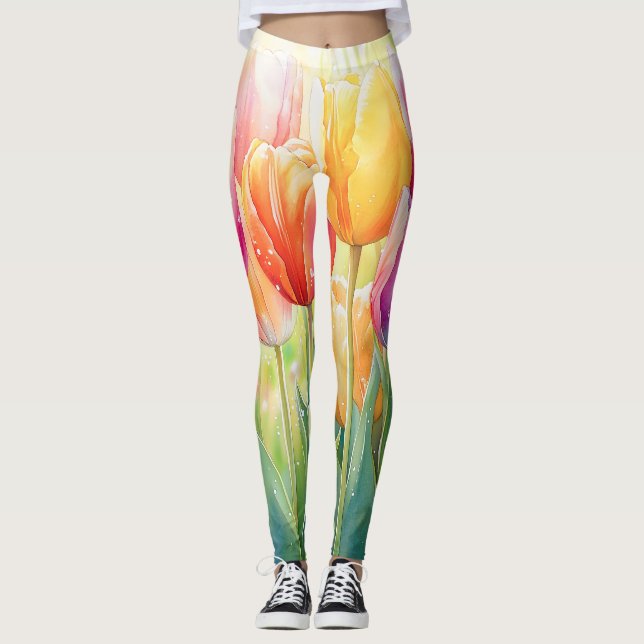 Leggings Fleur Aquarelle Ressort Jardin Tulip (Devant)