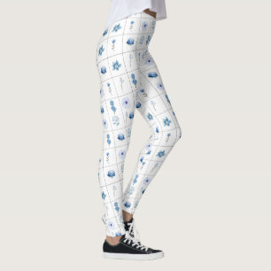 Leggings Fleur blanche et bleue