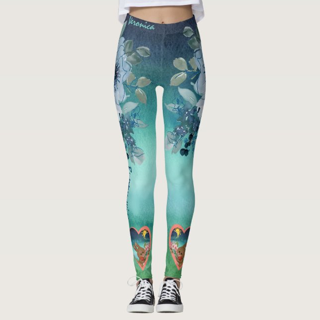 Leggings Fleur Bleu Vert  (Devant)
