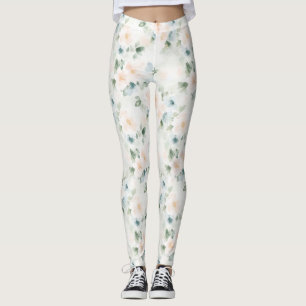 Leggings Fleur Bleu Vert Pêche