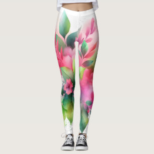 Leggings Fleur botanique aquarelle rose vert