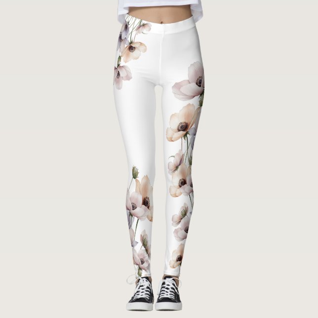 Leggings Fleur d'anémone peinte à l'aquarelle (Devant)
