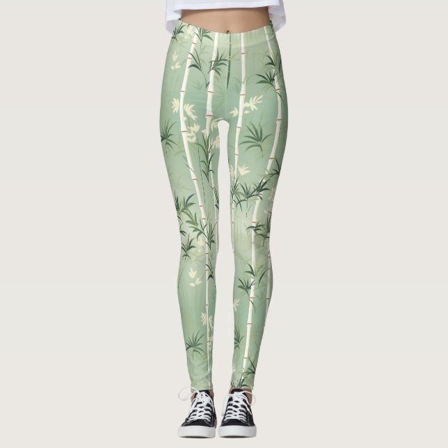 Leggings Fleur de bambou sereine asiatique  (2) (Devant)