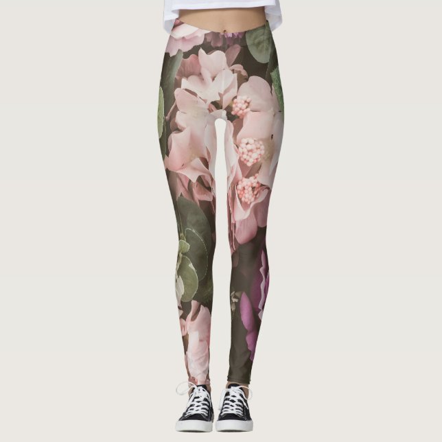 Leggings Fleur de bouquet, filtre vintage, beau fond (Devant)