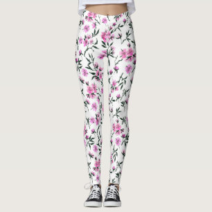 Leggings Fleur de cerisier blanc sur blanc