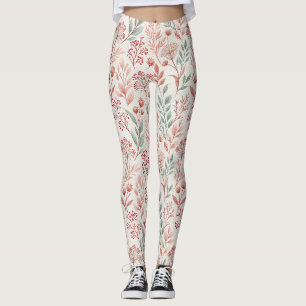 Leggings Fleur de cerisier rose, Floral et Motif Feuille