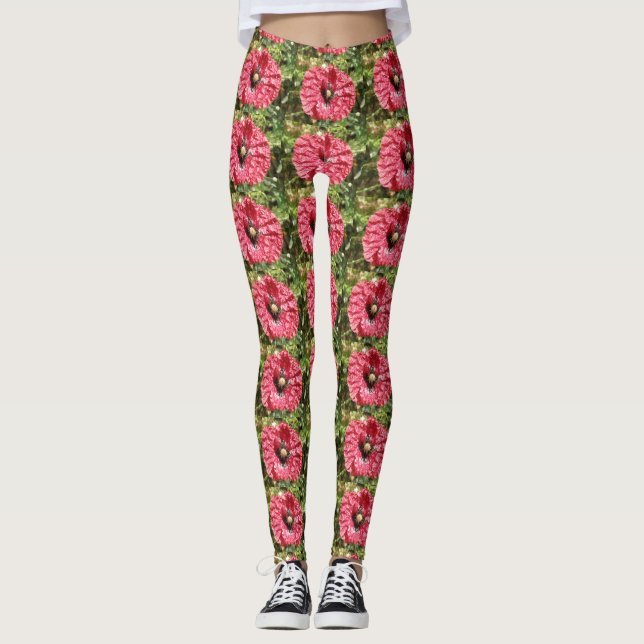 Leggings Fleur de Coquelicot Rouge Macro (Devant)