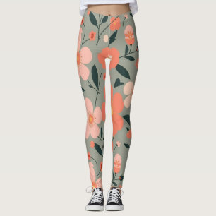 Leggings Fleur de corail et rose sur vert