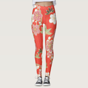 Leggings Fleur de couleur cool sur arrière - plan orange