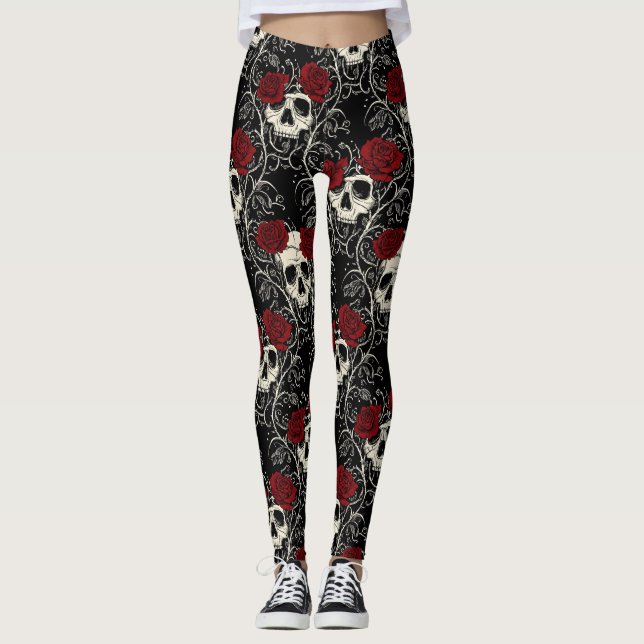 Leggings Fleur de Crâne Pourpre (Devant)