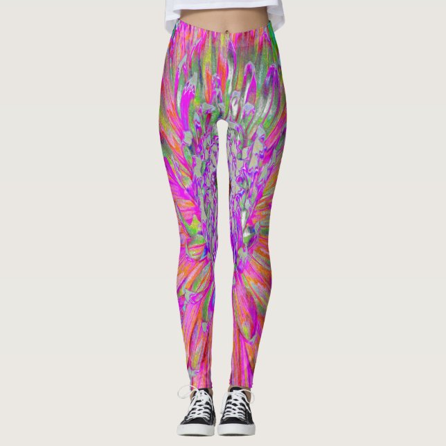 Leggings Fleur de dahlia décorative abstraite arc-en-ciel c (Devant)