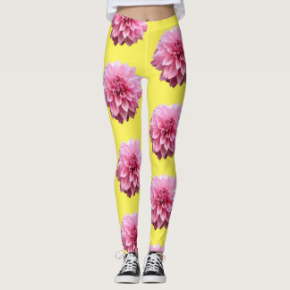 Leggings fleur de dahlia rose