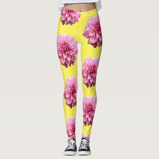 Leggings fleur de dahlia rose (Devant)
