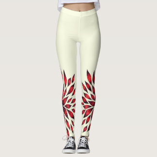 Leggings Fleur de Doodle rouge Abstrait dessiné à la main