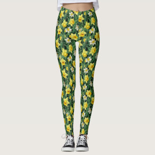Leggings Fleur de jonquille jaune et blanc sans couture