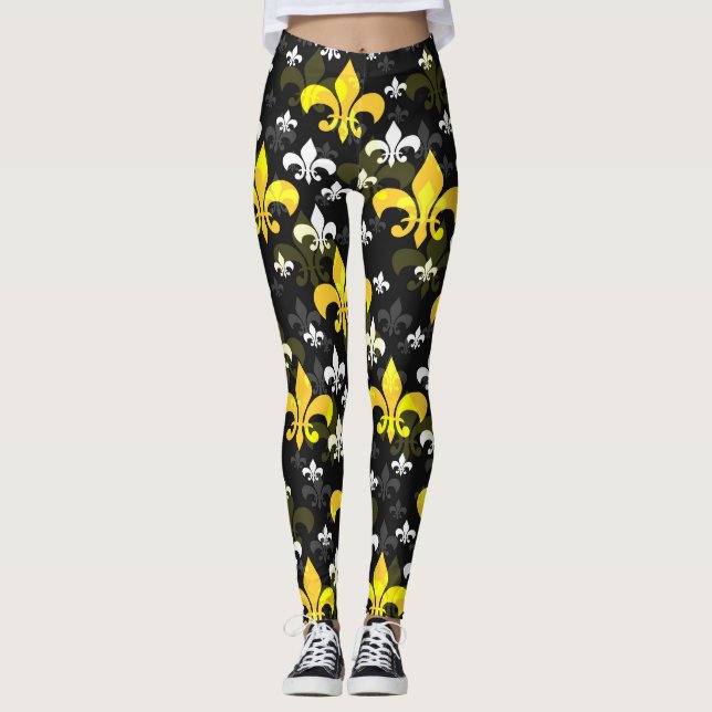 Leggings Fleur De Lis Blanc Jaune (Devant)