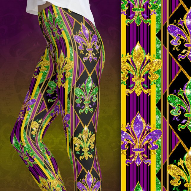 Leggings Fleur-de-lis fausse brillance rayure de couleurs m (Créateur téléchargé)