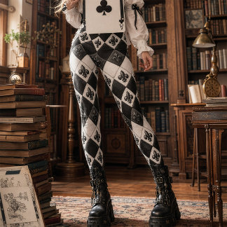 Leggings Fleur de lis Harlequin diamant noir et blanc vinta