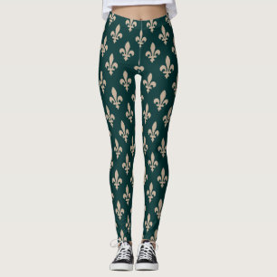 Leggings Fleur de Lis Motif, Royal French Creative on Green