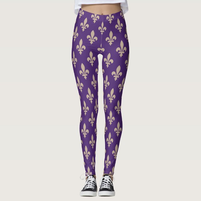 Leggings Fleur de Lis Motif, Royal French Creative on Purpl (Devant)