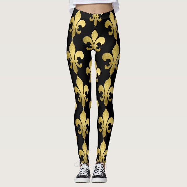 Leggings Fleur de Lis Or sur Toutes Couleurs (Devant)