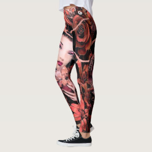 Leggings Fleur de Lotus cramoisie de geisha