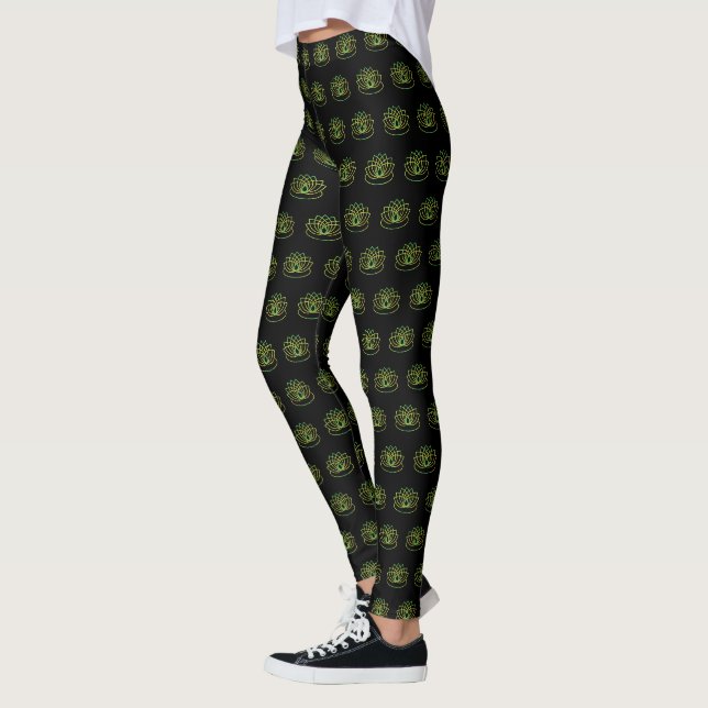 Leggings Fleur de lotus vert et jaune (Gauche)