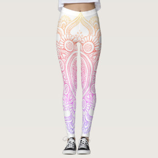 Leggings Fleur de mandala - blanc et arc-en-ciel