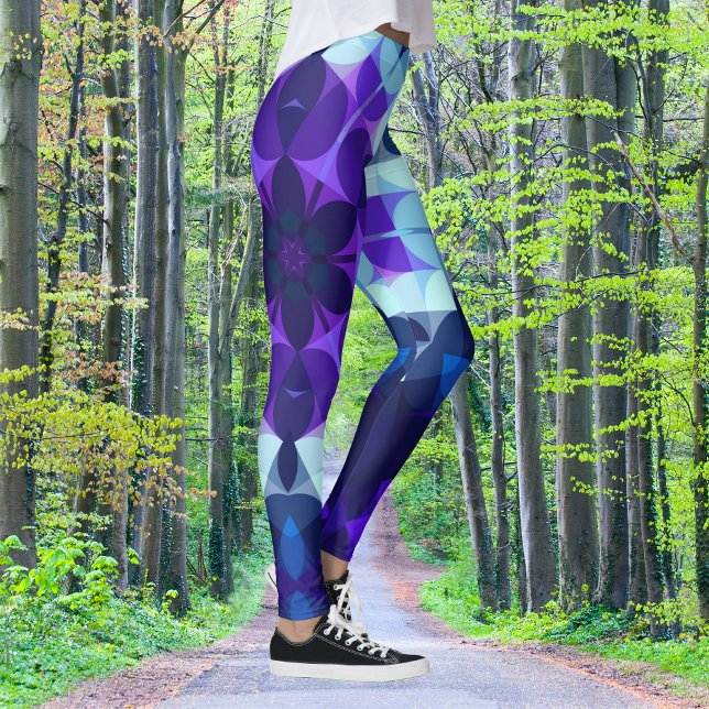 Leggings Fleur de Mandala bleu et violet rétro (Créateur téléchargé)