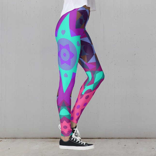 Leggings Fleur de Mandala bleu violet et rose (Créateur téléchargé)