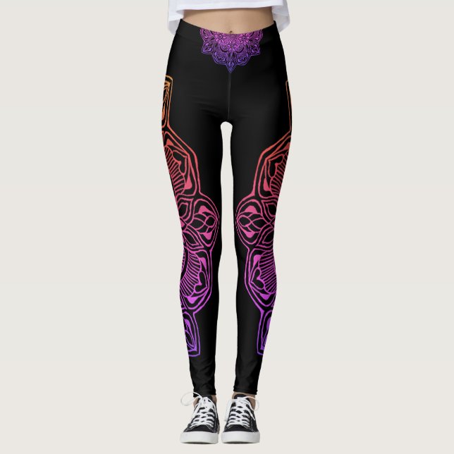 Leggings Fleur de mandala du feu d'arc-en-ciel (Devant)
