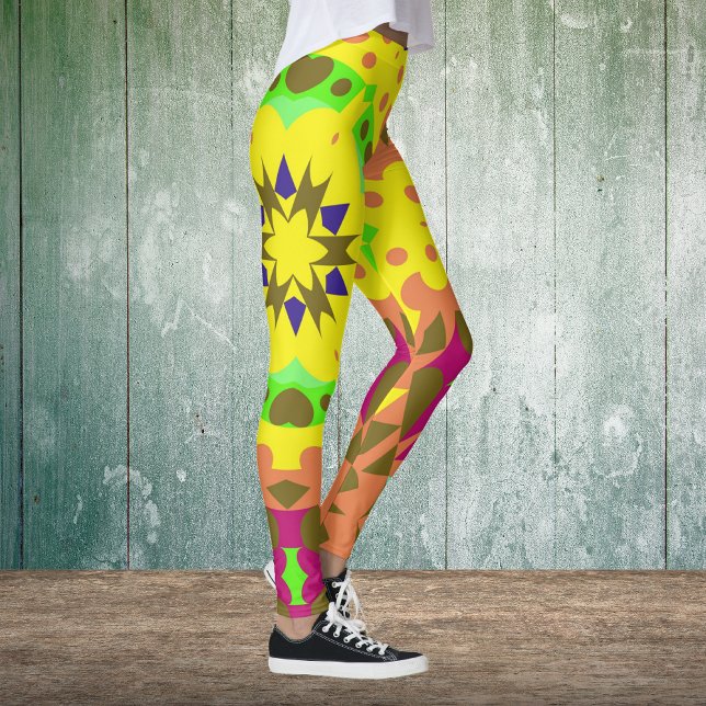 Leggings Fleur de Mandala jaune orange vert et rose (Créateur téléchargé)