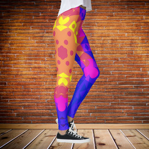 Leggings Fleur de Mandala jaune rose et bleu