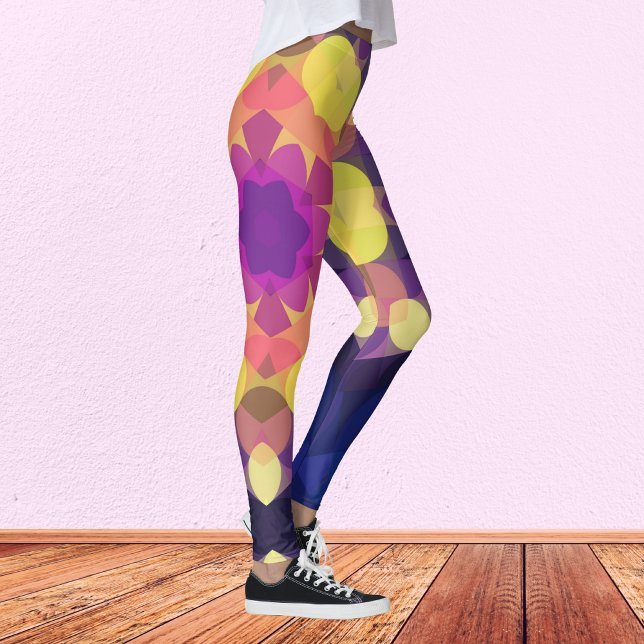 Leggings Fleur de Mandala jaune rose et violet rétro (Créateur téléchargé)