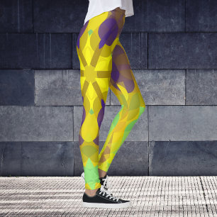 Leggings Fleur de Mandala jaune violet et vert