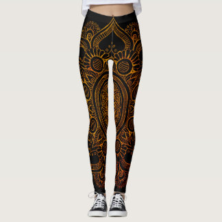 Leggings Fleur de mandala - noir et or