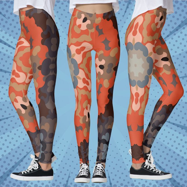 Leggings Fleur de Mandala rétro bleu orange et bronze (Créateur téléchargé)