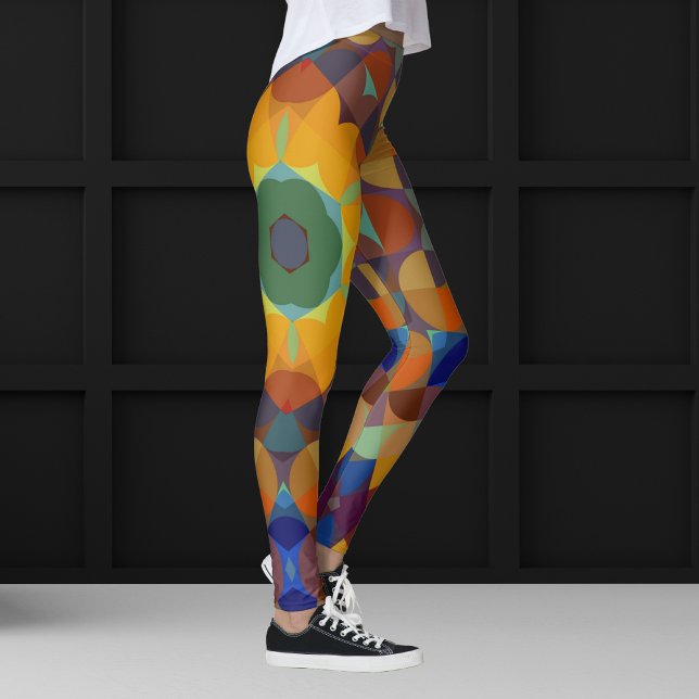 Leggings Fleur de Mandala rétro orange bleu et vert (Créateur téléchargé)