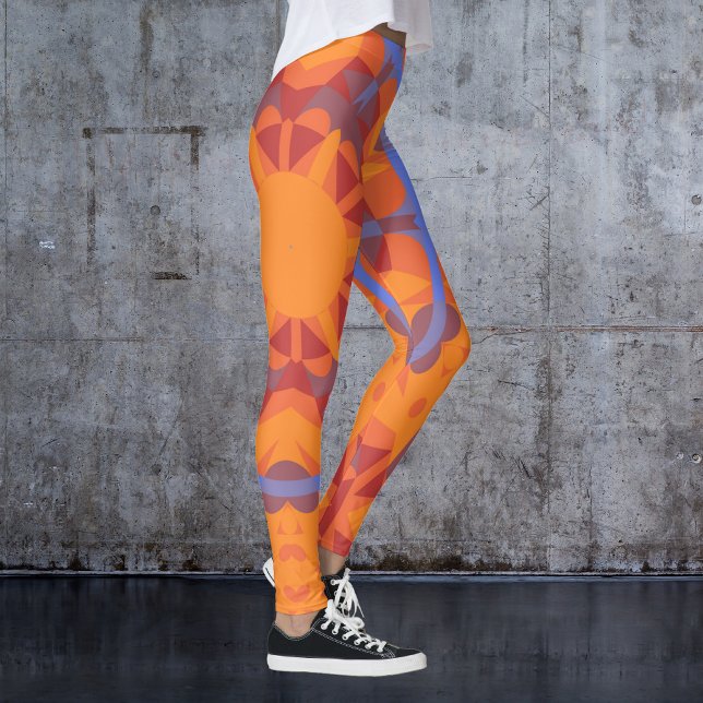 Leggings Fleur de Mandala rétro orange et bleu (Créateur téléchargé)