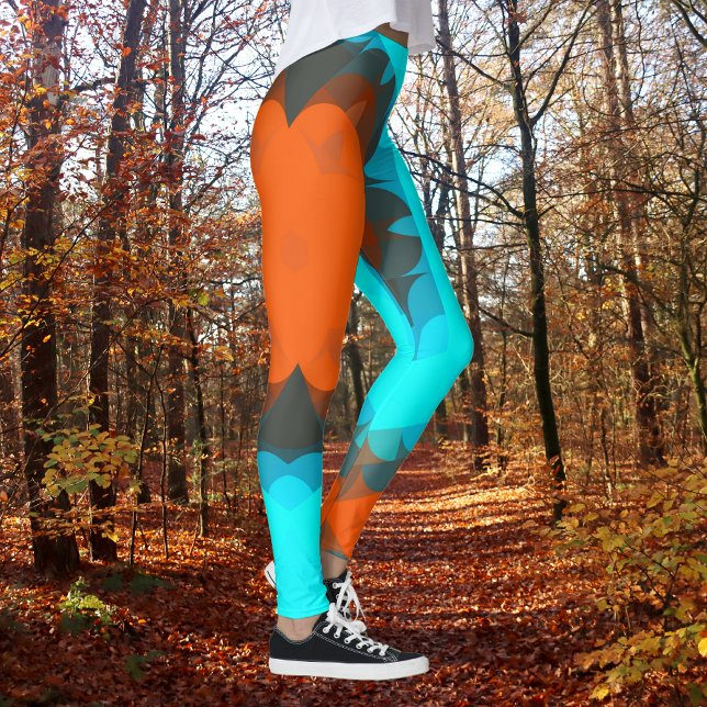 Leggings Fleur de Mandala rétro orange et bleu (Créateur téléchargé)